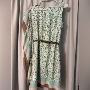 Vince Camuto Teal, Brown and White Cheetah Dress with belt